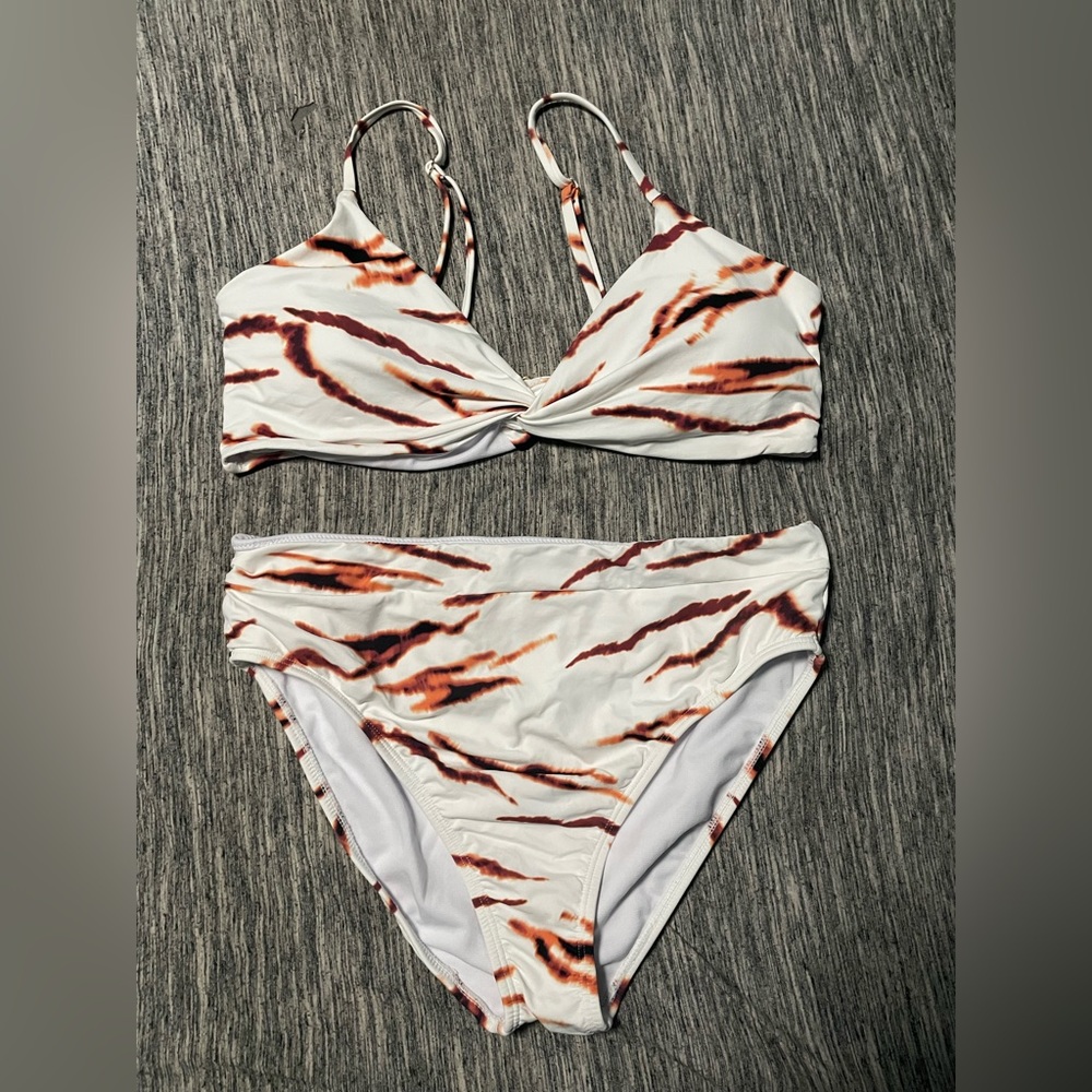White animal print high waist bikini